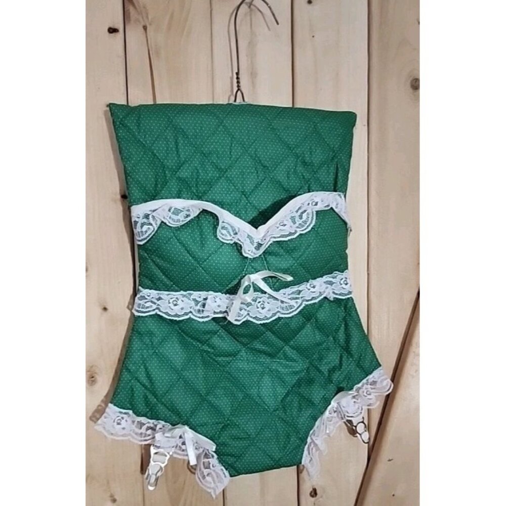 Vintage Handmade Novelty Lingerie Inspired Clothes Pin Bag Hanging with Garters